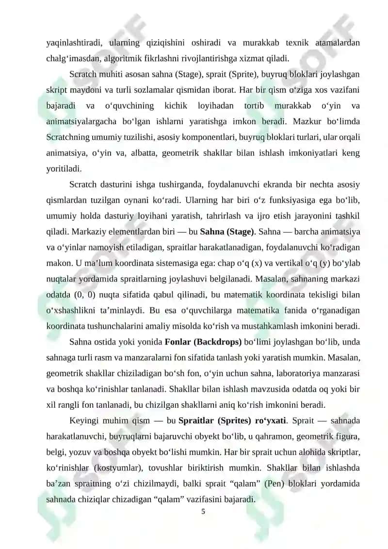 Umumiy orta talim maktablarining 6-sinfida Informatika va AT fanidan “Scratch dasturida shakllar bilan ishlash” mavzusini o‘qitishda interfaol metodlardan foydalanish 5