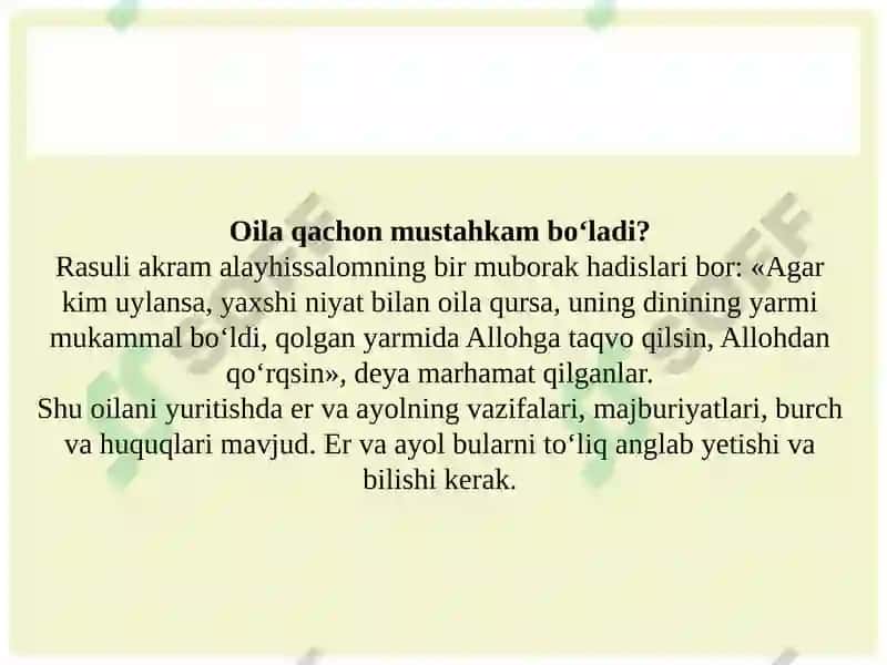 Islom dinida oilaga bo'lgan munosabatning o'ziga xos tomonlari 5