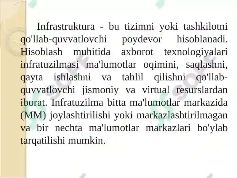 AXBOROT TEXNOLOGIYALAR INFRATUZILMASI VA YANGI TEXNOLOGIYALAR 5