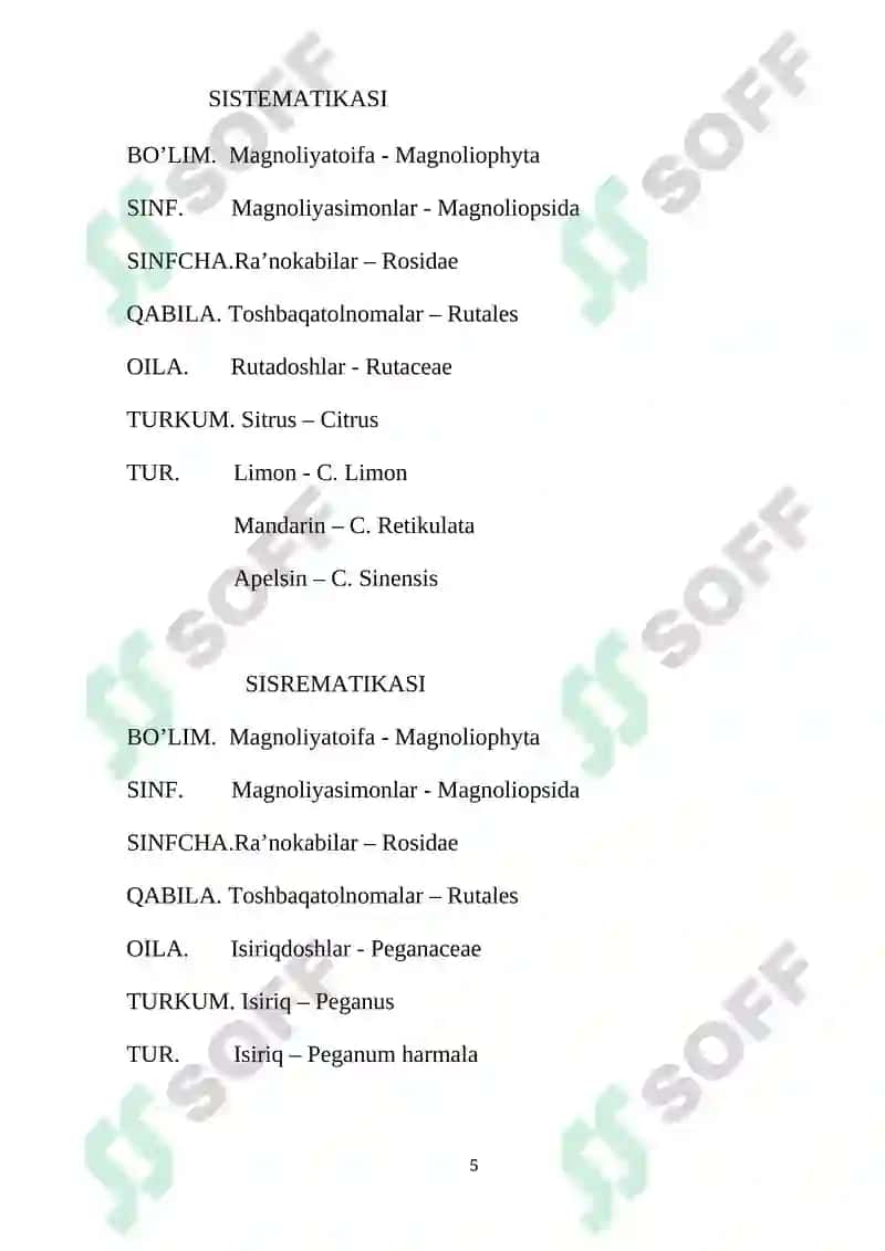 Rutadoshlar va Isiriqdoshlar oilasi biologik ahamiyati 5