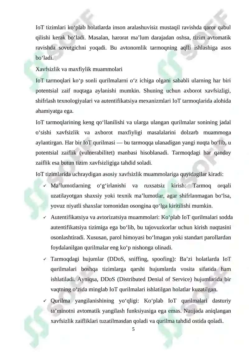 IoT tarmoqlarida tarmoqning o'z-o'zini tuzatish va optimallashtirish mexanizmlari 5