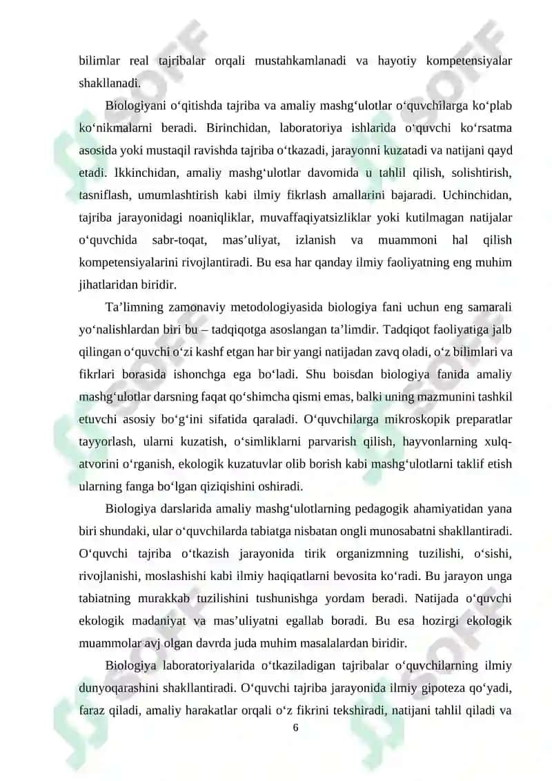Biologiya fanini o‘qitish jarayonida tajriba va amaliy mashg‘ulotlarning roli 5