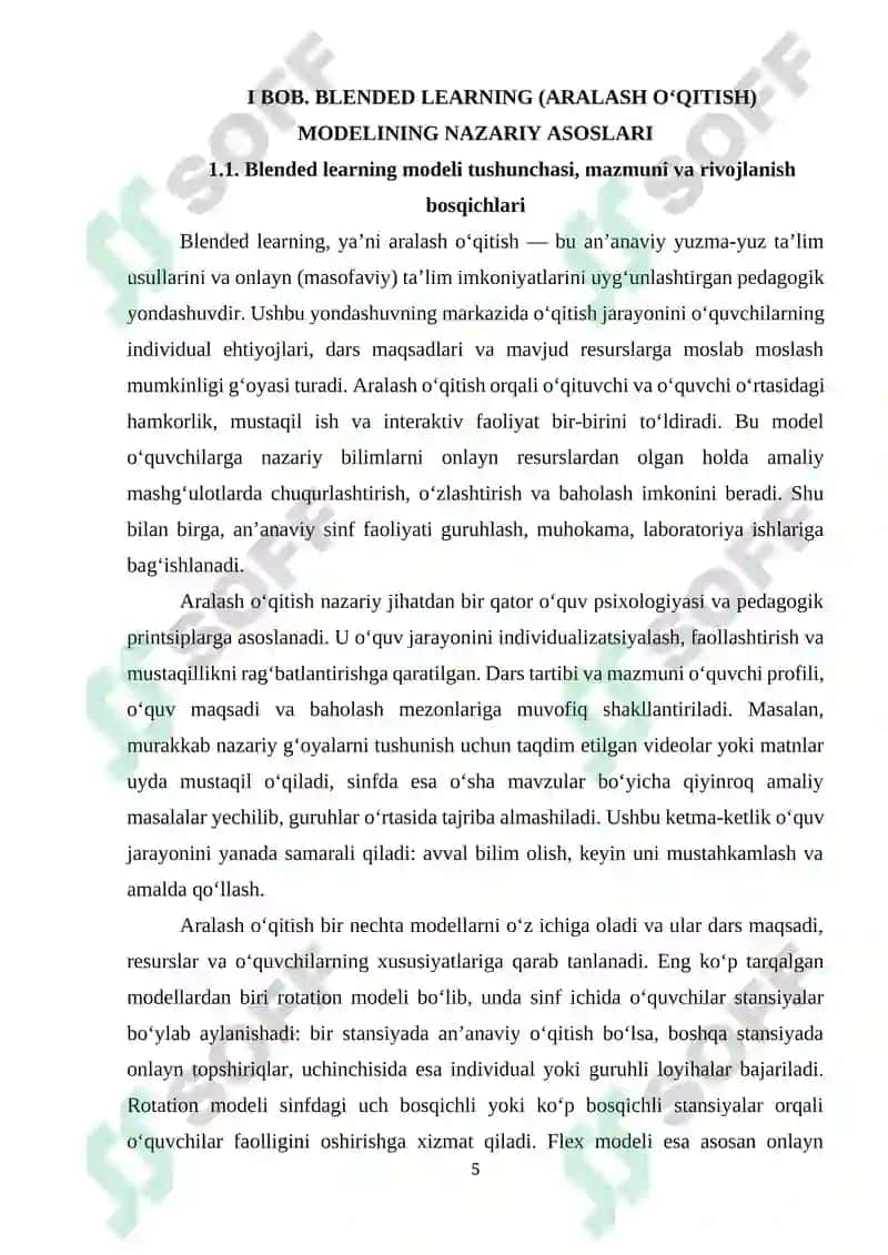 Blended learning mo‘deli asosida informatika va AT  fanini o‘qitish meto‘dikasi 5