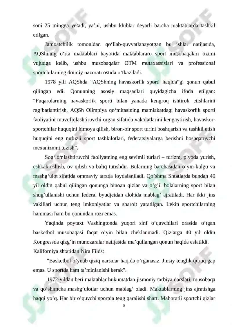 XORIJIY MAMALAKATLARDA JISMONIY TARBIYA VA SPORT ISHLARINI BOSHQARISHNING O`ZIGA XOS XUSUSIYATLARI 5
