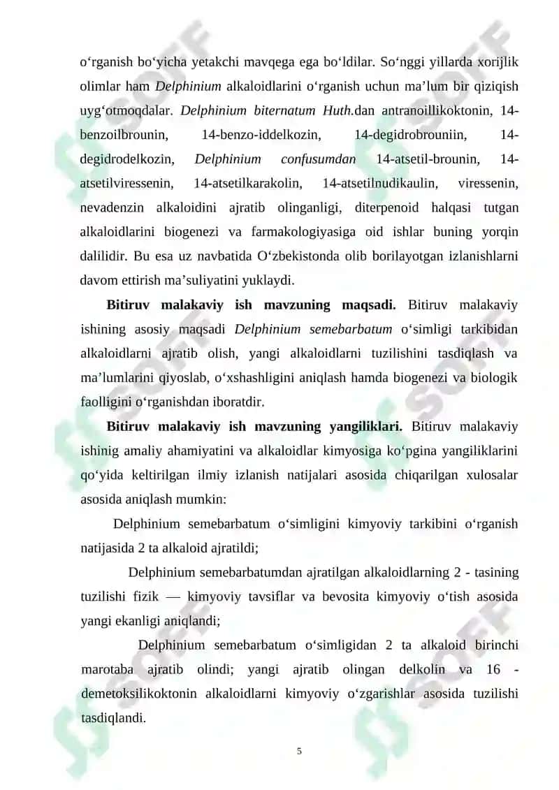 Delphinium semebarbatum o‘simligining kimyoviy tarkibi 5