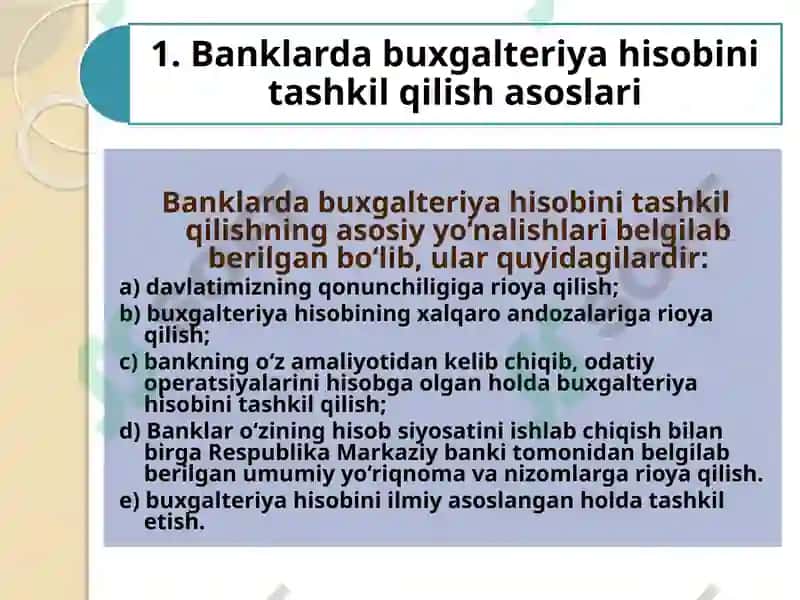 Banklar da buxgalteriya hisobini tashkil qilish asoslari 5