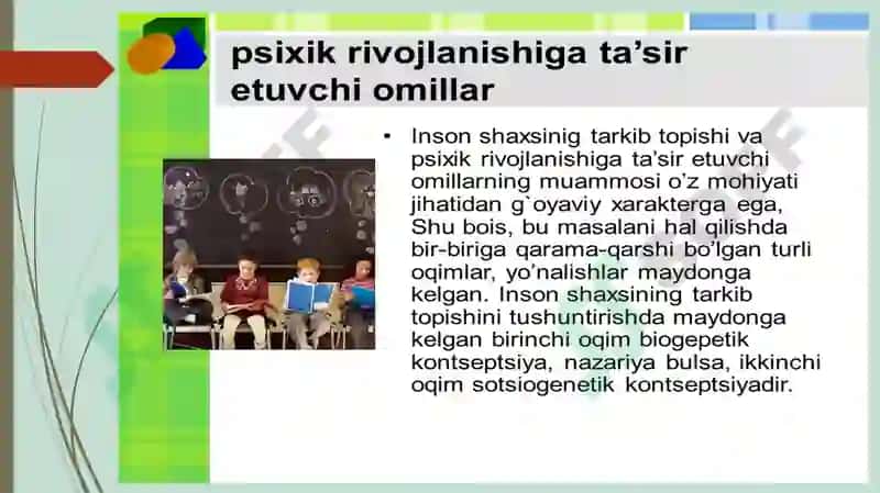 ONTOGENEZNING ILK BOSQICHLARIDA INSONNING PSIXIK RIVOJLANISHIGA XOS XUSUSIYATLAR. 5
