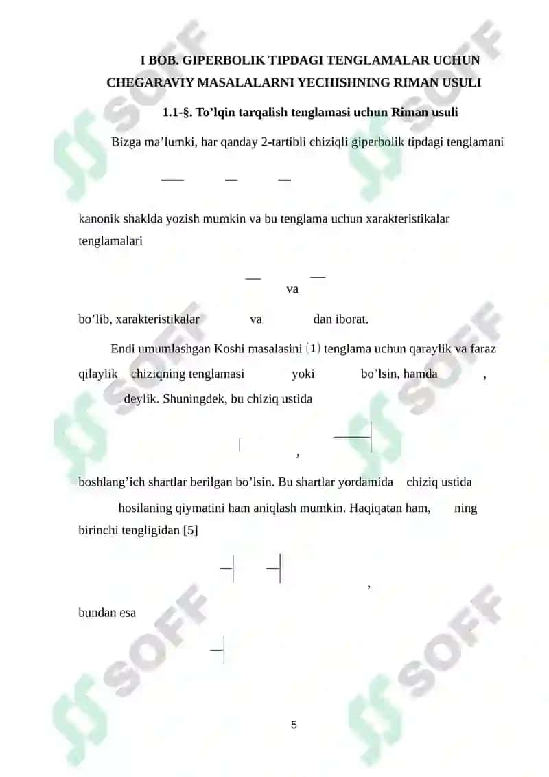 Giperbolik tipdagi tenglamalar uchun chegaraviy masalalarni yechish usullari. 5