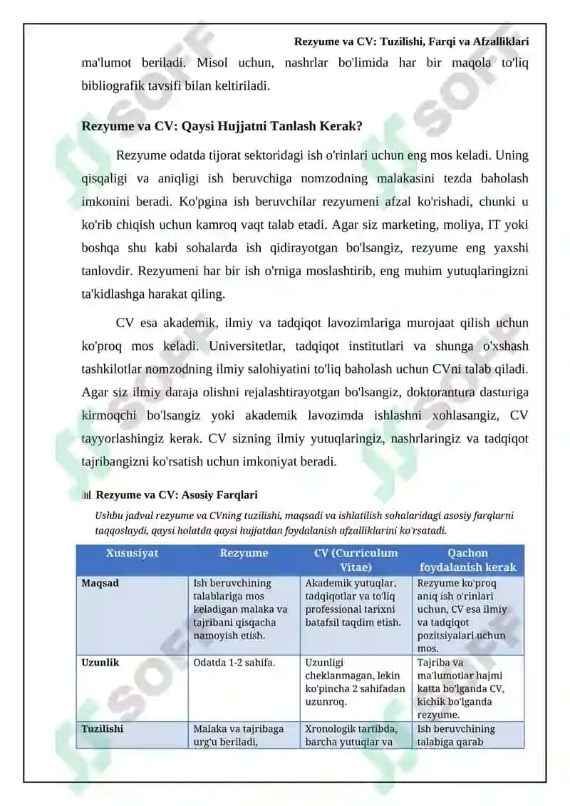 Rezyume, CV, Ma’lumotnoma hujjatlari 5