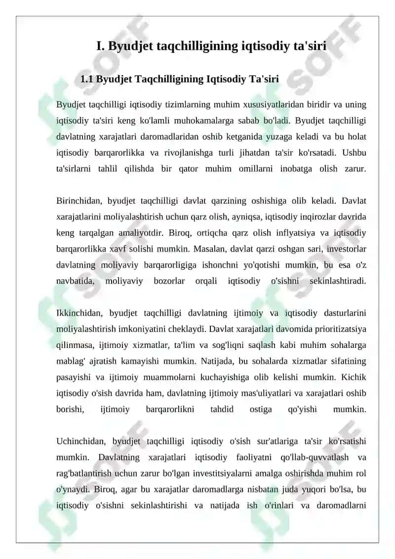 Mustaqil ish "Byudjet taqchilligi O'z-o'zini takror ishlab chiqarish sabablari va mexanizim" 5
