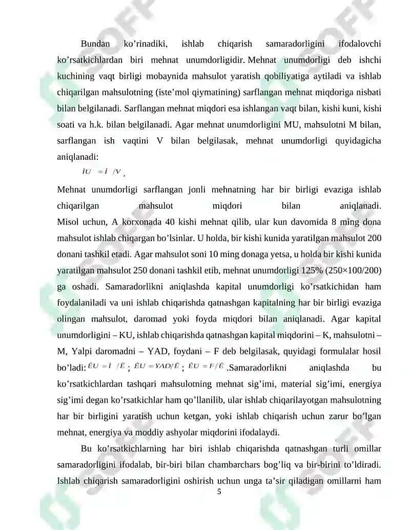 Ishlab chiqarish samaradorligi va uning asosiy ko’rsatkichlari 5