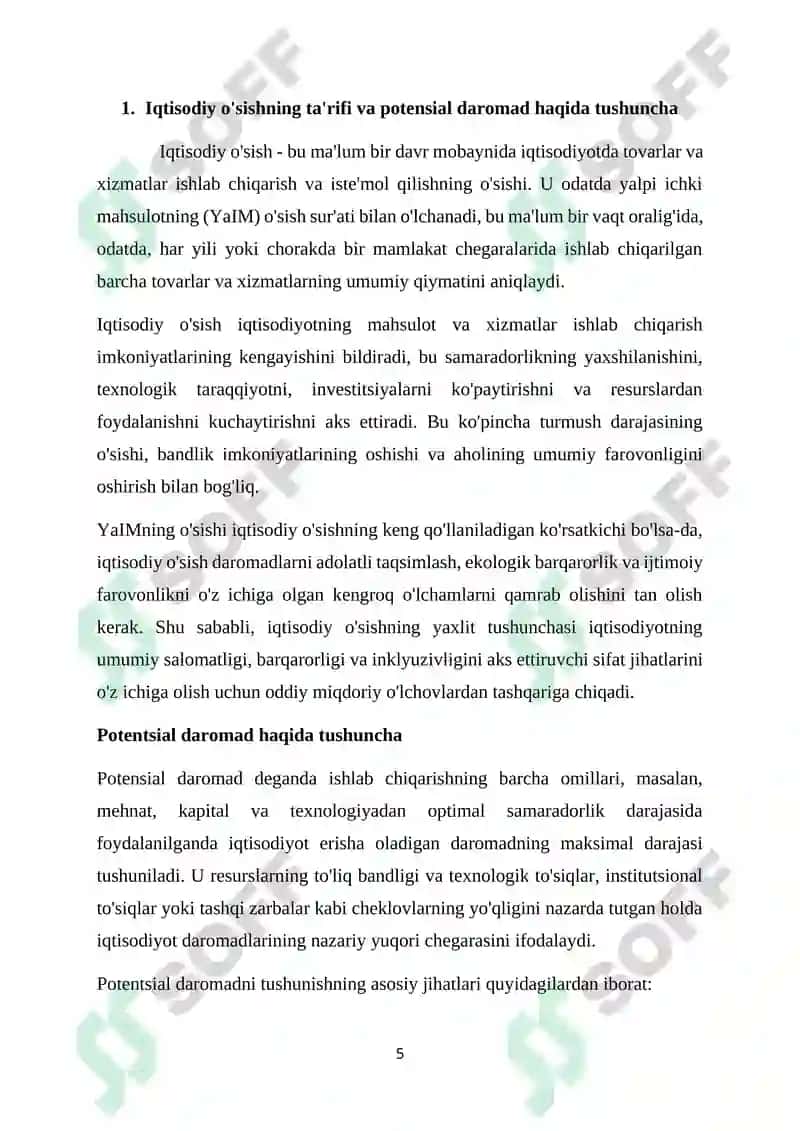 IQTISODIY OʻSISH OʻLCHOVI: POTENSIAL VA HAQIQIY DAROMAD DINAMIKASI 5
