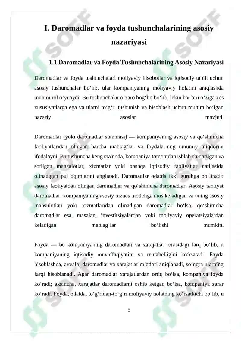 Daromadlar va foyda tushunchalari 5