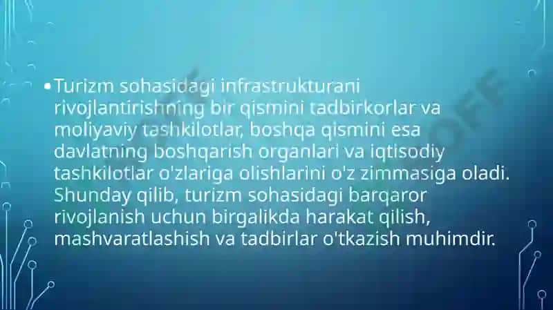 Turizmni barqaror rivojlanishida  infratuzilmaning ahamiyati 5