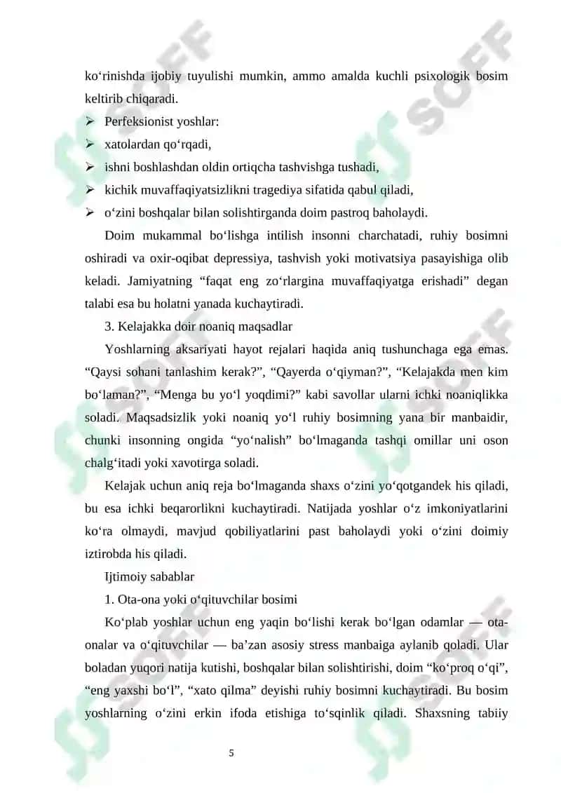 Yoshlarda stress va tashvishning ortishi kelib chiqish sabablari, qo‘llaniladigan metodikalar va oldini olish usullari 5