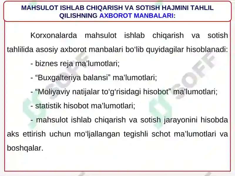 Mahsulot (ish, xizmatlar) ishlab chiqarish va sotish hajmi tahlili 5