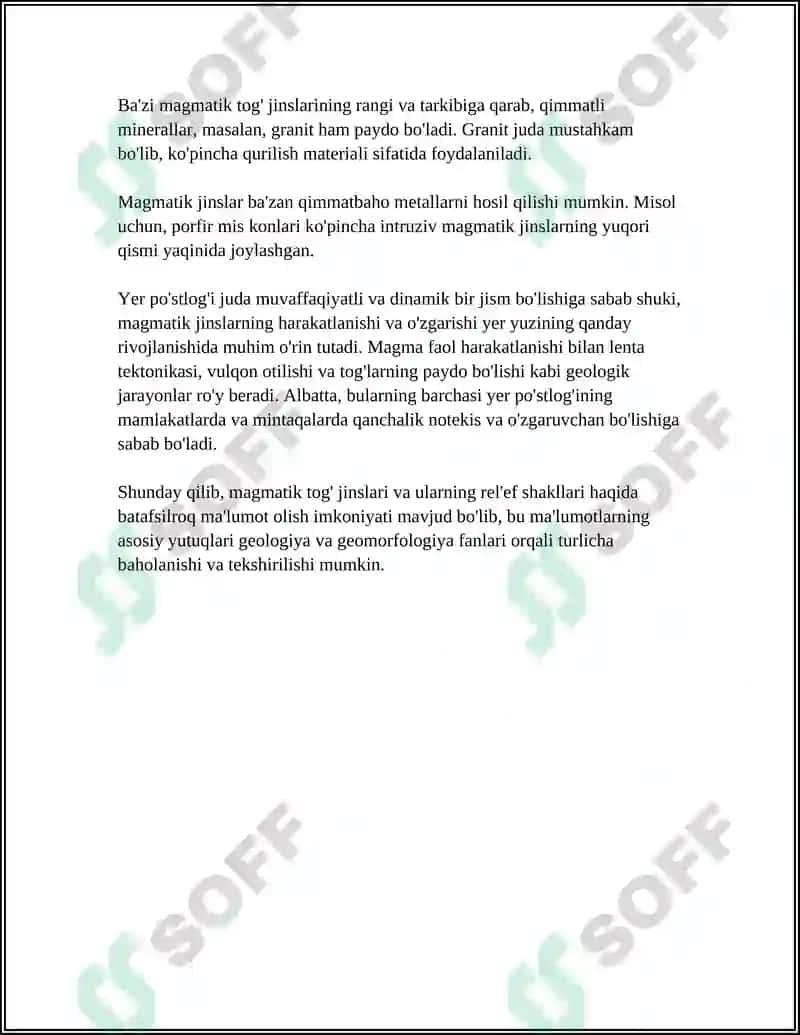 Magmatik, Metamorfik va Cho'kindi Tog' Jinslari Maydon va Xududlardagi Rel'ef Shakllari, Turlari va Tiplari 5
