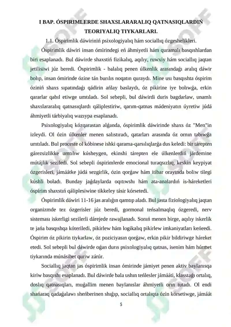 Òspirimlerde shaxslar ara qatnasiqlardi qaliplestiriw treningi 5