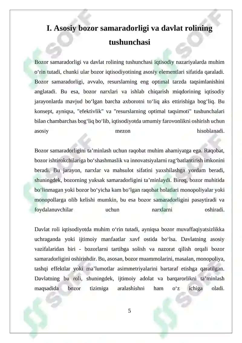 Davlatning Bozorga Tasirini Baholash va Raqobatlashgan Bozor Samaradorligi 5