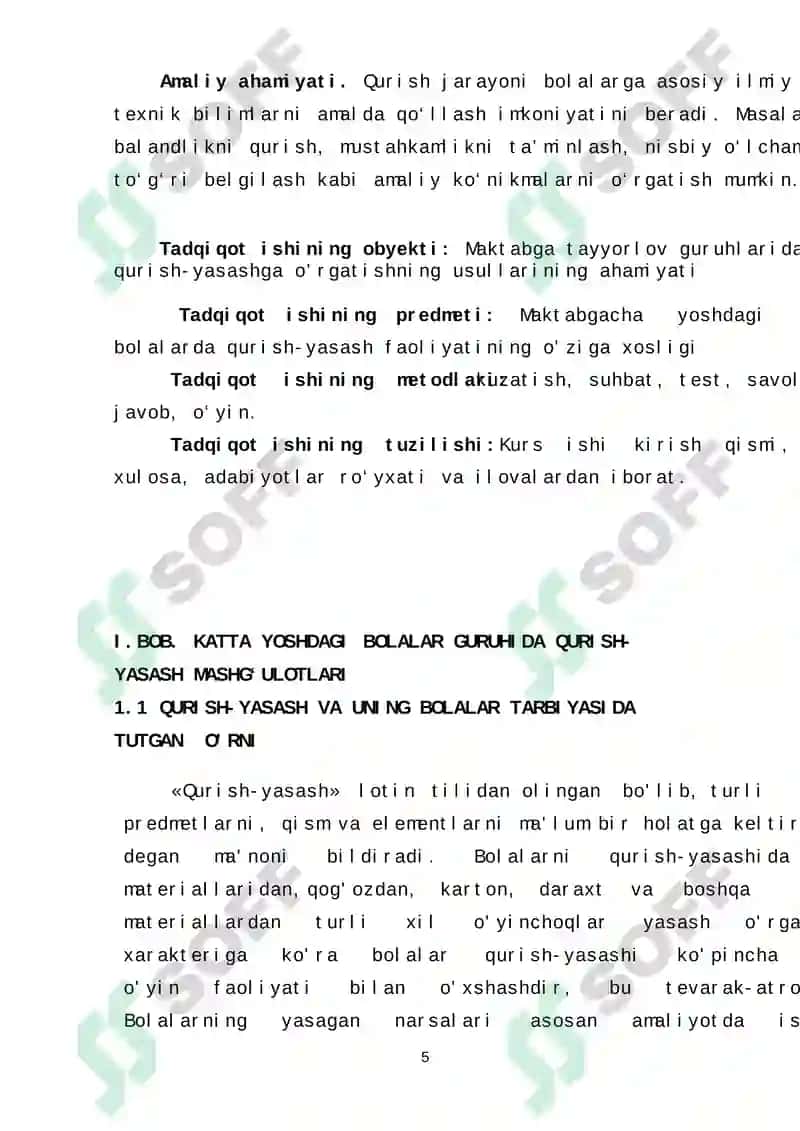 KATTA YOSHDAGI BOLALAR GURUHIDA QURISH-YASASH MASHGʻULOTLARINI TA’LIM-TARBIYA JARAYONIDA TUTGAN O’RNI 5