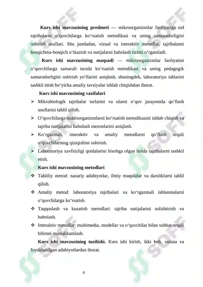 Mikroorganizmlar faoliyatiga oid tajribalarni o‘tkazish va ularni o‘quvchilarga ko‘rsatish metodikasi 5