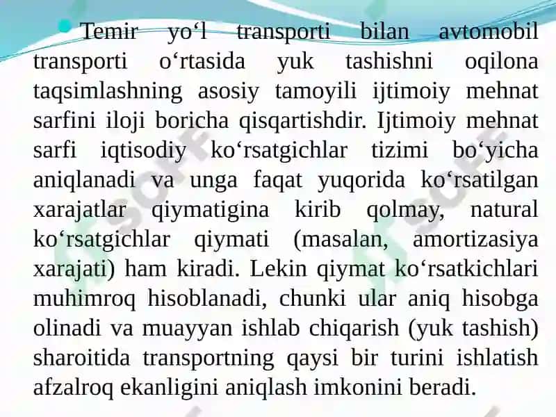 Trаnsportning аsosiy turlаri о‘rtаsidа yuk vа pаssаjir tаshishni оqilonа tаqsimlаsh 5