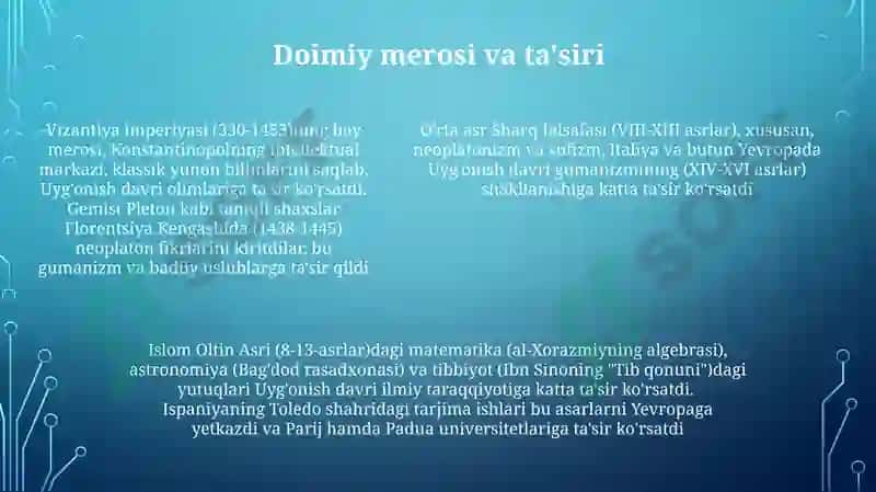 O'rta asr Islom ilm-fani va Uyg'onish davri fanlari 5