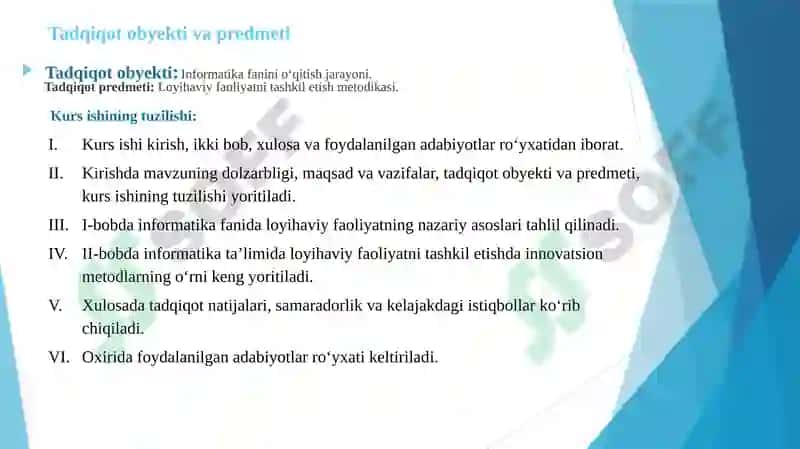 "Informatika fanidan loyihaviy faoliyatni tashkil etish metodikasi" mavzusida taqdimot 5