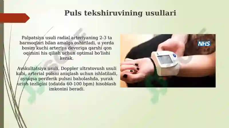 Pulsni tekshirish. Arterial bosim. Arterial bosimni o‘lchash. Gipertoniya va gipotoniya 5
