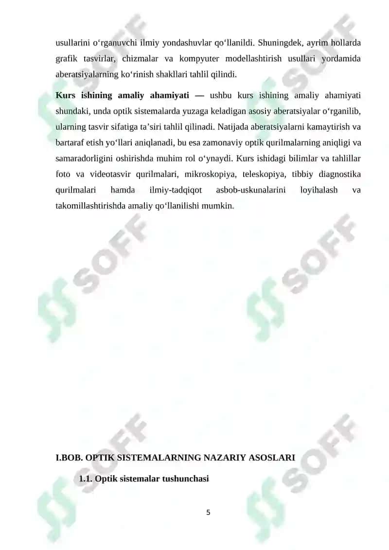 OPTIK SISTEMALARNING ABERATSIYASI KURS ISHI 5