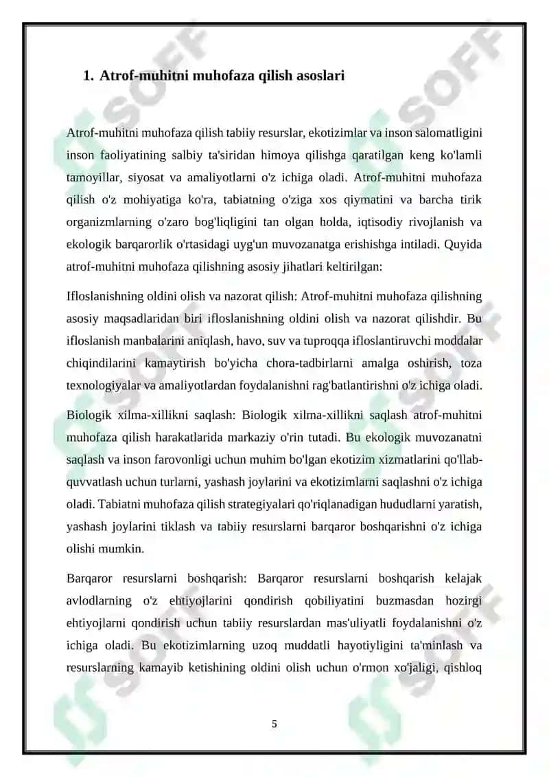 Tabiat va Atrof Muhitni Muhofoza Qilish 5