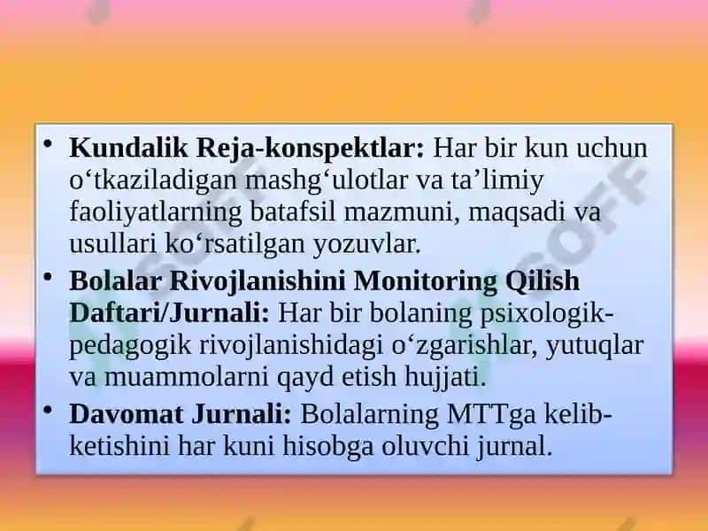 Maktabgacha ta`lim tashkilotida ish hujjatlari yuritilish tartibi 5