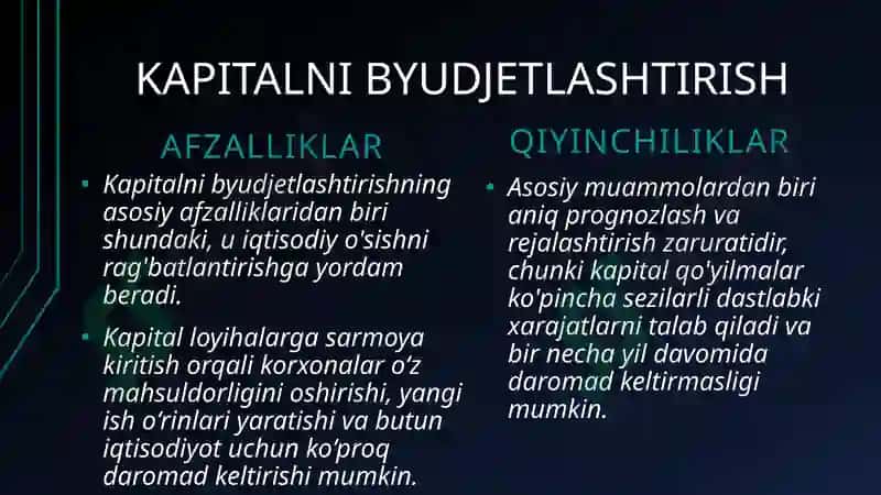 KAPITALNI BYUDJETLASHTIRISH METODLARI VA AMALIYOTI 5