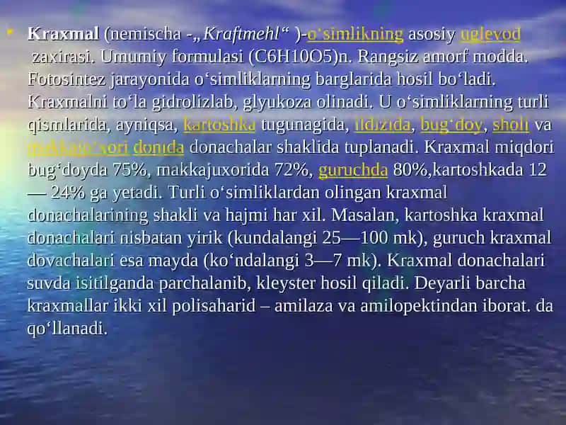 Un va kraxmal.Shakar,asal,patoka 5