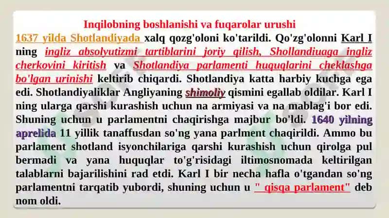 XVII asr o`rtalari va XIX asr birinchi yarmida Angliya 5