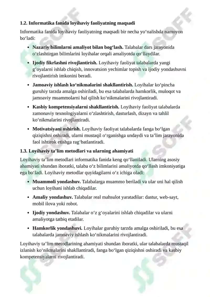 "Informatika fanidan loyihaviy faoliyatni tashkil etish metodikasi" mavzusida kurs ishi 5