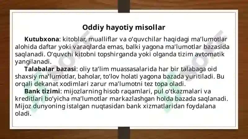 Ma'lumotlar bazasining ahamiyati 5