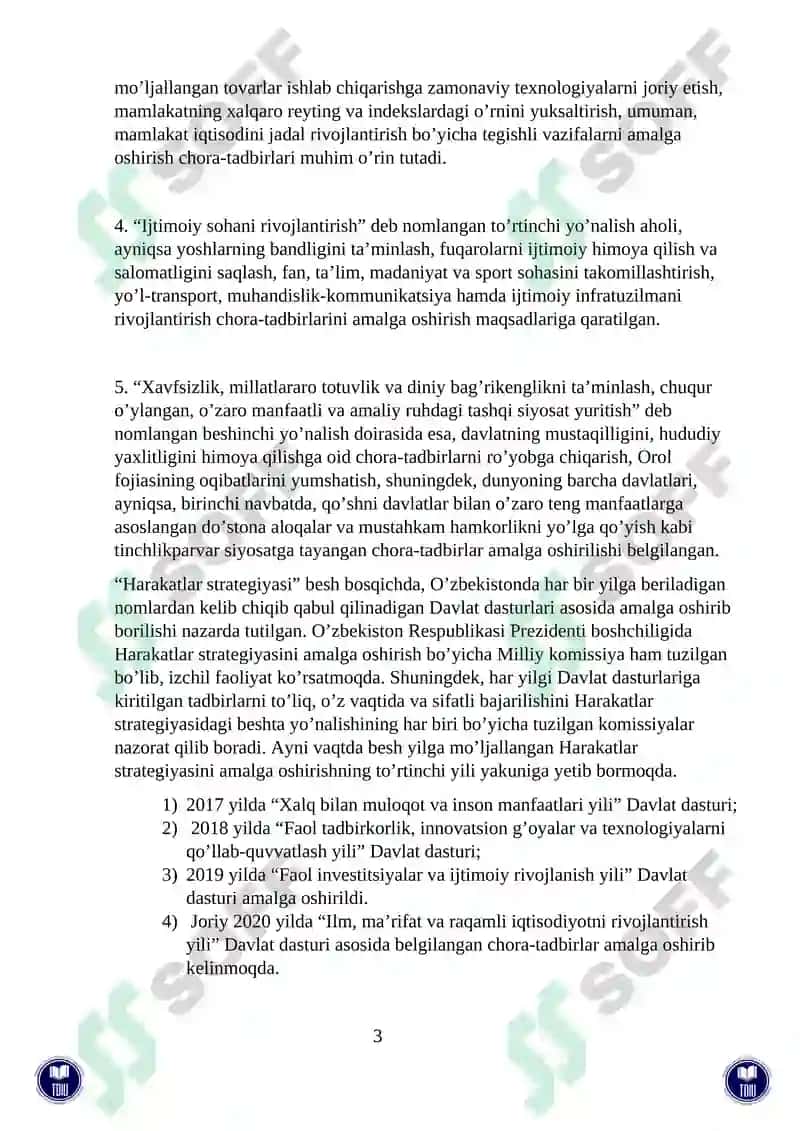 Oʼzbekiston Respublikasining Xarakatlar strategiyasi: makroiqtisodiy barqarorlik va investitsion faollik 5