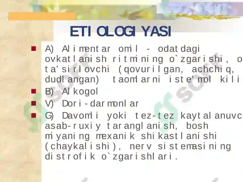 ME'DA VA O`N IKKIBARMOQLI ICHAK YARAKASALLIGI 5