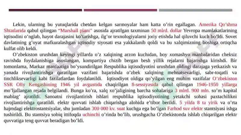 Ma’muriy-buyruqbozlik tuzumining kuchayishi va inqirozi davrida O’zbekiston (1946-1985 yy.) 5