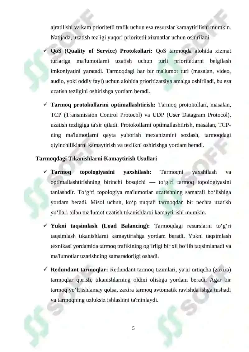 Ma’lumotlar uzatish tarmoqlarining ishonchlilik ko`rsatkichlariga talablar va ularni oshirish usullari. Ma’lumotlar uzatish tarmoqlarida monitoring usullari va protokollari 5