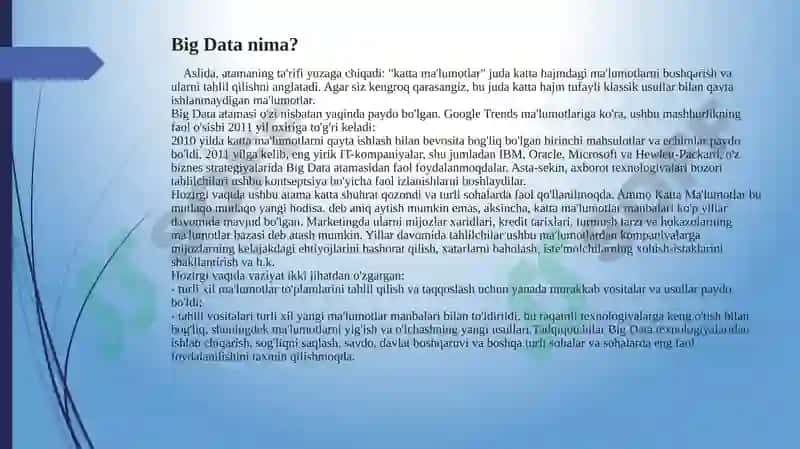 Big Data va uning turli sohalardagi tadbiqi 5
