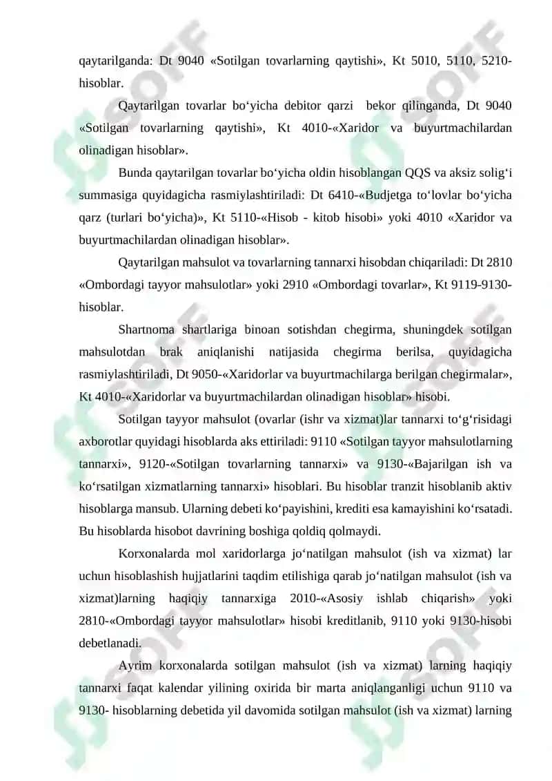 Sotilgan yoki sotib olingan tovarlarning qaytarilishi hamda xaridor va buyurtmachilarga berilgan chegirmalar 5