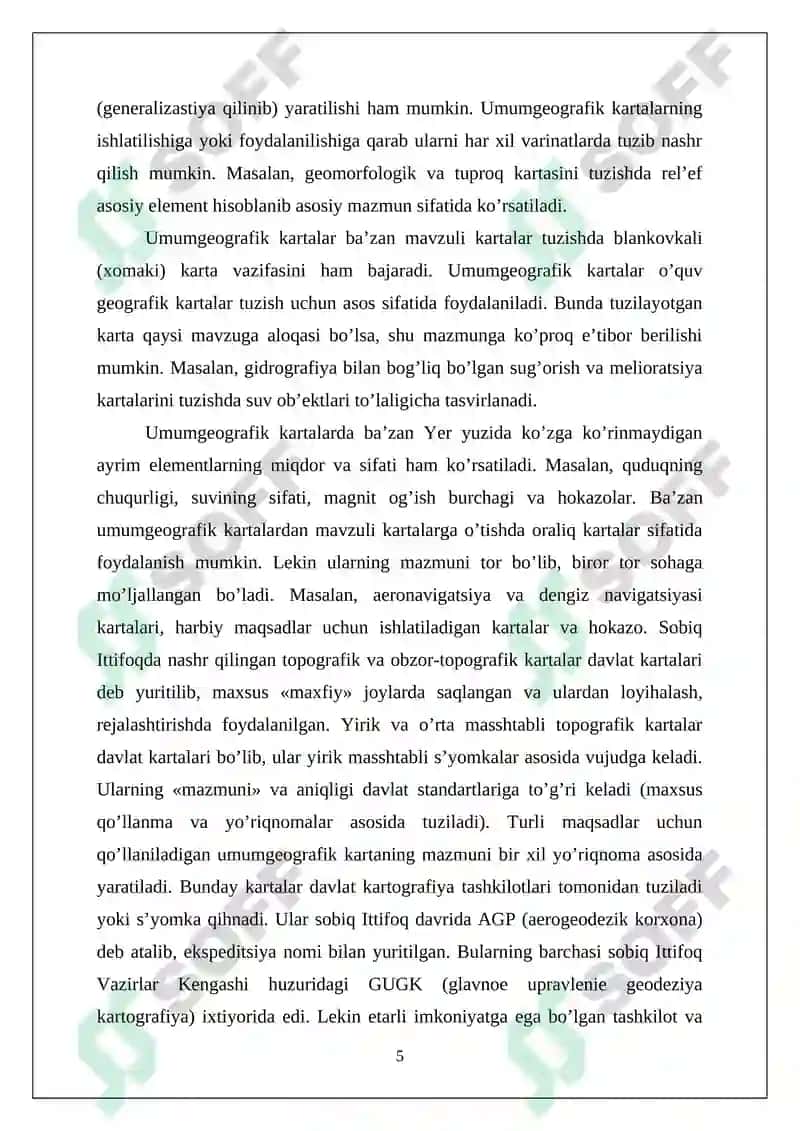 UMUMGEOGRAFIK KARTALARDA GEOGRAFIK ASOSNI TASVIRLANISHI KURS ISHI 5