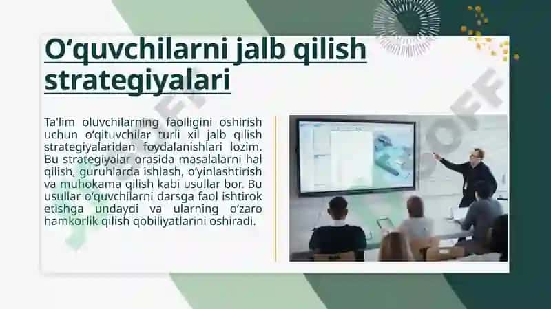 Geometriya fanini oʻqitishda ta’lim oluvchilarni faolligini oshirishda innovatsion texnologiyalardan foydalanib darslarni tashkil etish. 5