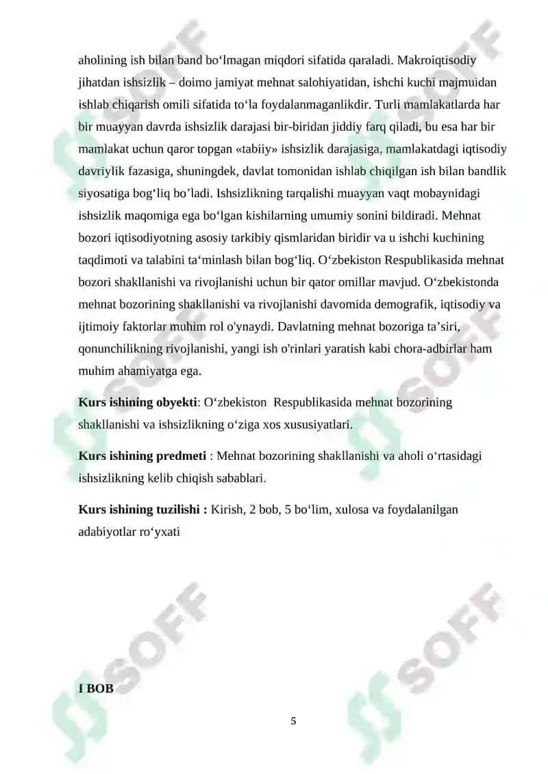 Oʻzbekiston  Respublikasida mehnat bozorining shakllanishi va ishsizlikning oʻziga xos xususiyatlari 5