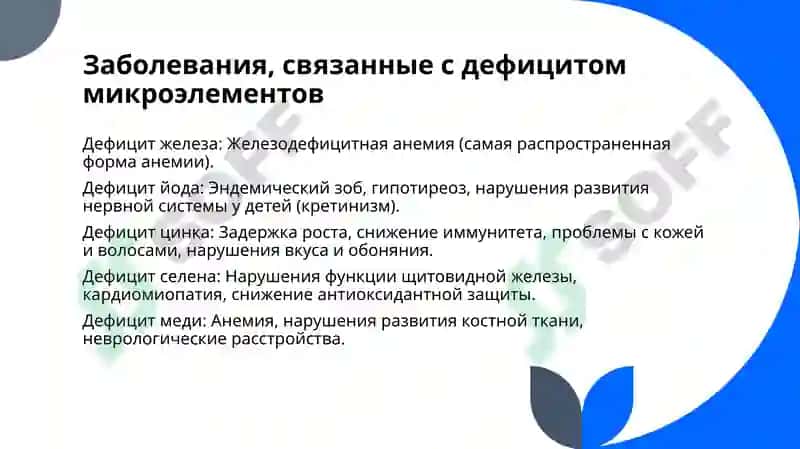 Микроэлементозы. Избыток фтора, кальция. Заболевания, вызванные дефицитом микроэлементов, и их профилактика 5