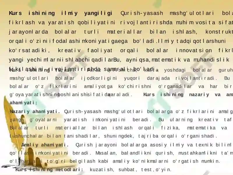 TURLI YOSH GURUHLARIDA QURISH YASASHGA O‘RGATISH METODIKASI 5