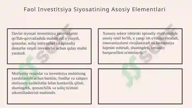 Faol investitsiya siyosatining iqtisodiyotning barqaror o‘sishiga ta’sir 5