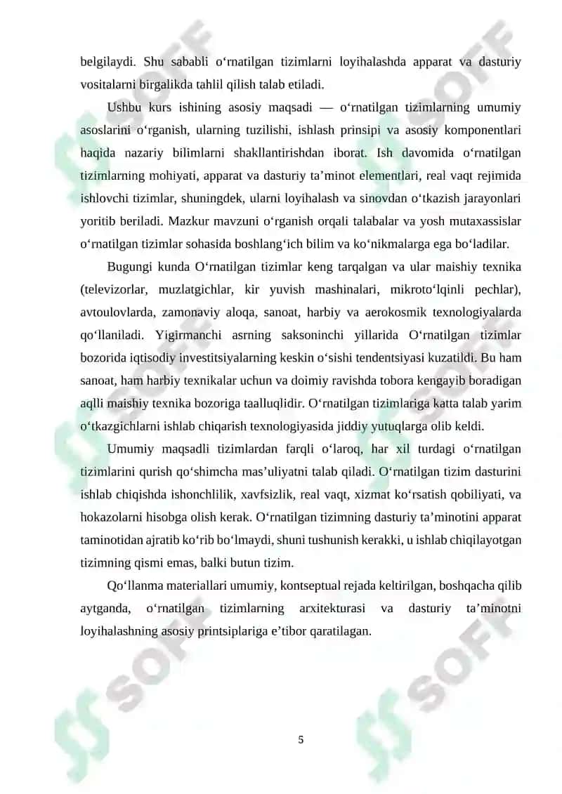 O‘RNATILGAN TIZIMLARNING UMUMIY ASOSLAR 5